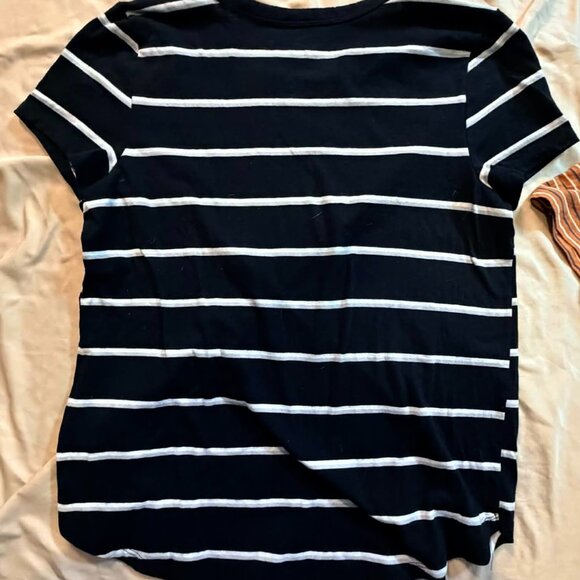 FIVE mixed brand S/S Tees LARGE (mauve/grey+graphic/blk+whit strp/brn strp) - Picture 7 of 11